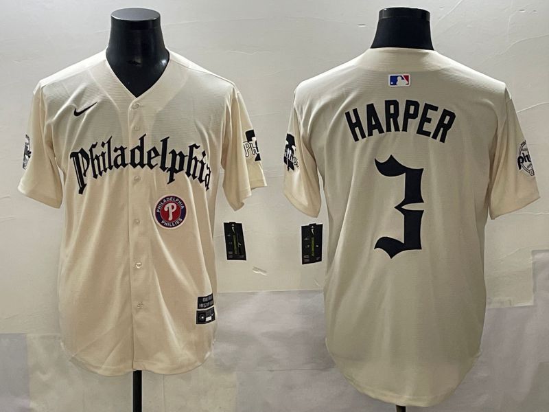 Men 2025 Philadelphia Phillies #3 Harper Cream Five generations Joint Name Nike MLB Jersey style 6->philadelphia phillies->MLB Jersey